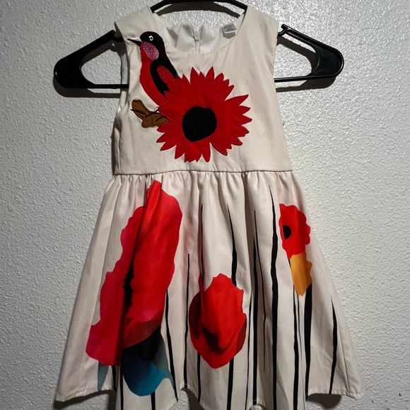 Mini Berni Girls Dress 3-4 Floral Bird Print Dress - Picture 3 of 5